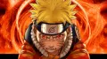 Naruto s rudě zářícíma očima a ohnivou čakrou v oranžovo-červeném pozadí, jedlý obrázek na dort