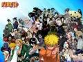 Jedlý obrázek na dort s Narutem, Sasukem, Sakurou a Kakashim před modrým pozadím s logem anime