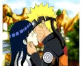Naruto a Hinata v kresleném romantickém výjevu v teplých barvách, jedlý obrázek na dort