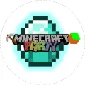 Kulatý jedlý obrázek s tyrkysovým pixelovým diamantem, krumpáčem a nápisem Minecraft Party na bílém pozadí, jedlý obrázek na dort