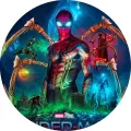 Spider-Man v obleku s kovovými pavoučími rameny a blesky na tmavomodrém pozadí, jedlý obrázek na dort