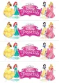 Čtyři proužky s princeznami Disney Belle, Ariel, Sněhurkou a Růženkou na růžovém erbu, jedlý obrázek na dort