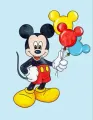 Mickey Mouse držící svazek barevných balónků na světle modrém pozadí, jedlý obrázek na dort
