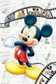 Mickey Mouse v červených kraťasech a žlutých botách na filmovém pásu s komiksovými panely, jedlý obrázek na dort