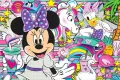 Pestrý obrázek myšky Minnie s Daisy, jednorožcem a růžovým plameňákem, jedlý obrázek na dort
