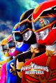 Pět hrdinů Power Rangers v barevných přilbách před oblohou s logem Megaforce, jedlý obrázek na hranatý dort