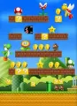 Jedlý obrázek na dort s herní scénou Super Mario: cihlové plošiny, mince, Yoshi a zelené kopce na modrém pozadí, jedlý obrázek na dort