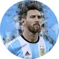 Kulatý akvarelový portrét fotbalisty v modrobílém dresu Argentiny s logem svazu a hvězdičkami, jedlý obrázek na dort