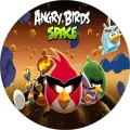 Ptáčci Angry Birds Space na asteroidu v kosmu s lítajícími meteority, jedlý obrázek na dort