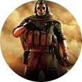 Voják Ghost z Call of Duty s lebkovou maskou v taktické výstroji na prašném pozadí, jedlý obrázek na dort