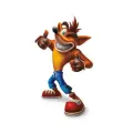 Crash Bandicoot v modrých kalhotách a červených botách drží palce nahoru na bílém pozadí, kulatý jedlý obrázek na dort