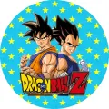 Bojovníci Goku a Vegeta v bojových pozicích na modrém pozadí s žlutými hvězdami, jedlý obrázek na dort