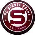 Kulatý vínový znak hokejového klubu Sparta Praha s bílým lemem a velkým písmenem S, jedlý obrázek na dort