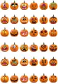 List koleček s oranžovými halloweenskými dýněmi s veselými obličeji, čarodějnicí a tesáky, jedlý obrázek na dort