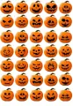 Arch kolečkových obrázků s oranžovými halloweenskými dýněmi s černými vyřezávanými obličeji v různých výrazech, jedlý obrázek na dort