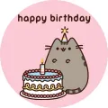 Kreslená kočka Pusheen s narozeninovým dortem a čepičkou, jedlý obrázek na dort