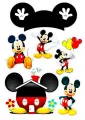 Jedlý obrázek na dort s postavičkami myšáka Mickeyho a domečkem k vystřižení