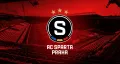 Znak fotbalového klubu AC Sparta Praha na pozadí stadionu, jedlý obrázek na dort