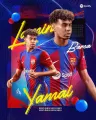 Lamine Yamal v dresu FC Barcelona s nápisem jména, jedlý obrázek na dort