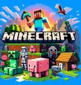 Minecraft herní svět se Stevem, Creeperem a nápisem, jedlý obrázek na dort