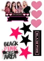 Zpěvačky ze skupiny Blackpink, nápisy, hvězdy a srdíčka, jedlý obrázek na dort