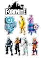 Postavičky z Fortnite, lama a mince V-Bucks k vystřižení, jedlý obrázek na dort