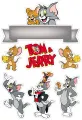 Kocour Tom a myšák Jerry se sýrem a stuhou na jméno, vystřihovací jedlý obrázek na dort.