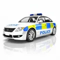 Bílé policejní auto s modrým majákem a nápisem Police, jedlý obrázek na dort