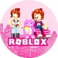 Herní postavičky dívek Roblox s růžovým medvídkem, jedlý obrázek na dort
