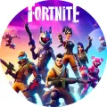 Bojovníci ze hry Fortnite s logem, kulatý jedlý obrázek na dort