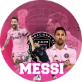 Lionel Messi v růžovém dresu Miami, kruhový jedlý obrázek na dort