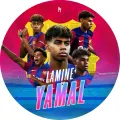 Kulatý jedlý obrázek na dort s fotbalistou Laminem Yamalem v dresu