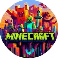Barevný svět Minecraft s postavami a zeleným logem, jedlý obrázek na dort