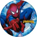 Superhrdina Spider-Man v akci s pavučinami, kruhový jedlý obrázek na dort
