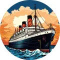 Ilustrovaná zaoceánská loď Titanic plující po moři při západu slunce, jedlý obrázek na dort