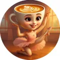 Ballerina Cappuccina s šálkem kávy v růžové sukni, jedlý obrázek na dort