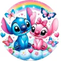 Stitch a Angel na obláčku s duhou a motýly, jedlý obrázek na dort