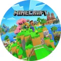 Steve a Alex s logem Minecraft v kostičkované krajině, jedlý obrázek na dort