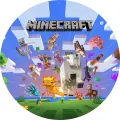 Herní motiv Minecraft se zvířaty, axolotlem a kozou, kulatý jedlý obrázek na dort