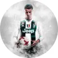 Fotbalista Cristiano Ronaldo s míčem v dresu Juventusu, jedlý obrázek na dort