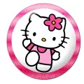 Kočička Hello Kitty s růžovou kytičkou a třpytivým rámečkem, jedlý obrázek na dort