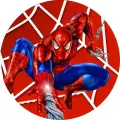Superhrdina Spiderman skákající v pavučině, jedlý obrázek na dort