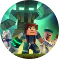 Hrdina Jesse s obřím golemem a lamou z Minecraft Story Mode, jedlý obrázek na dort