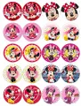 Jedlá kolečka s myškou Minnie v různých šatech, jedlý obrázek na dort a muffiny
