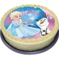 Princezna Elsa a sněhulák Olaf z Ledového království, kulatý jedlý obrázek na dort