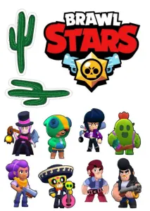 Brawl Stars – osm hrdinů a kaktusy – obdélníkový jedlý papír na dort