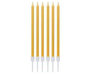 Dortové svíčky s držátky - zlaté metalické 13,5 cm - 6 ks