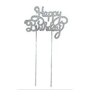 Zápich do dortu kovový stříbrný Happy Birthday