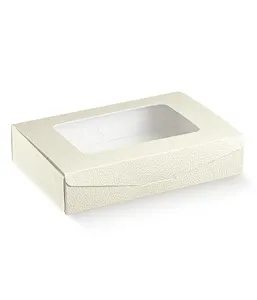 Krabice na cukroví s průhledem 240x160 v.50mm (kůže bílá) 1 ks krabička