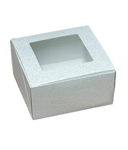 Krabice na cukroví s průhledem 120x120 v.60mm (kůže bílá) 1 ks/krabička